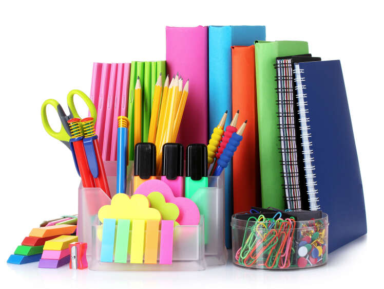 Selection of school supplies for different grades